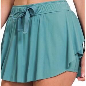 Zenana Women's Teal Skirt with Elastic Waistband and Tie XL
